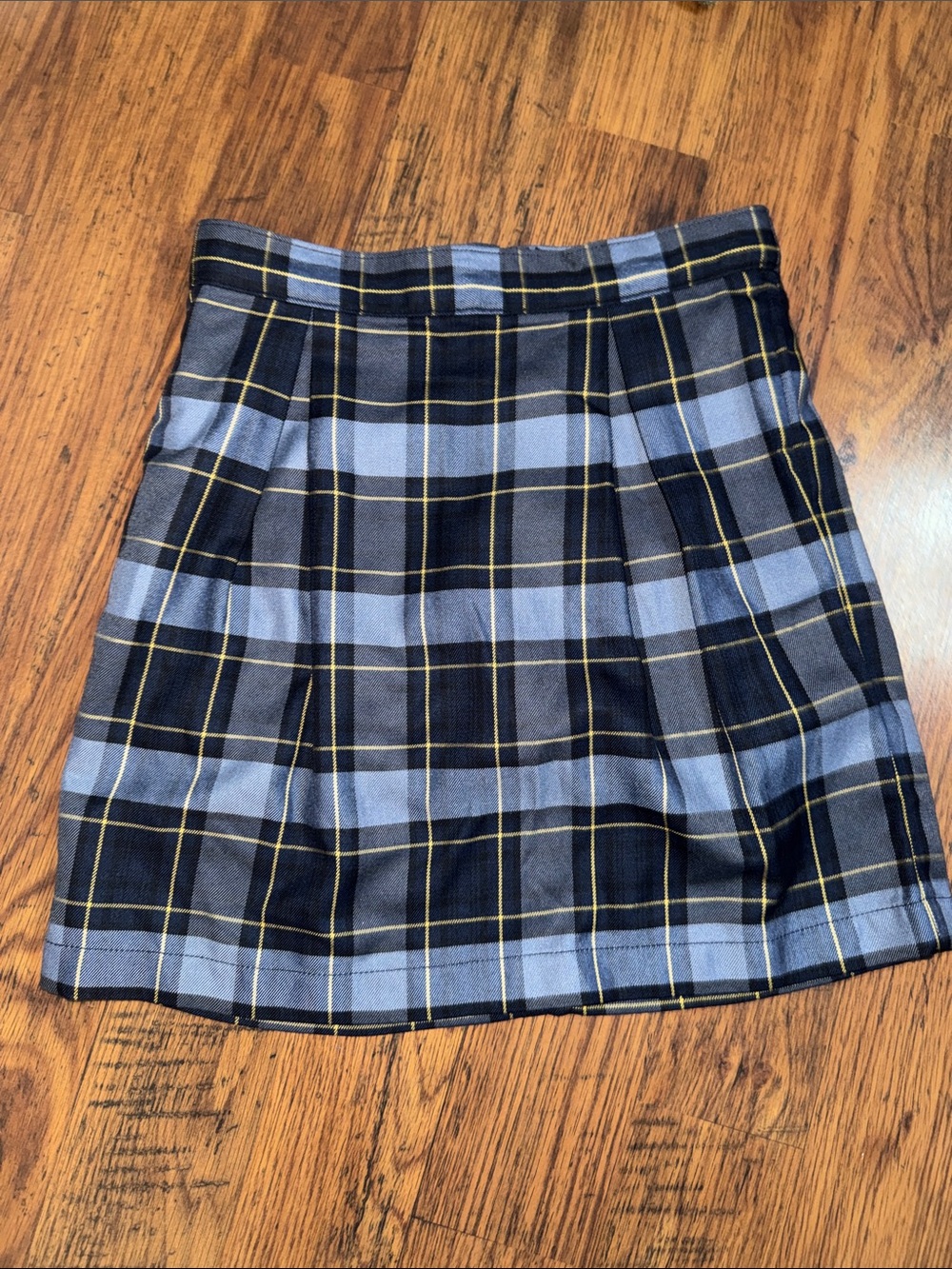 Lands' End Plaid Pleated Mini Skirt - Blue, Black & Yellow 34.T